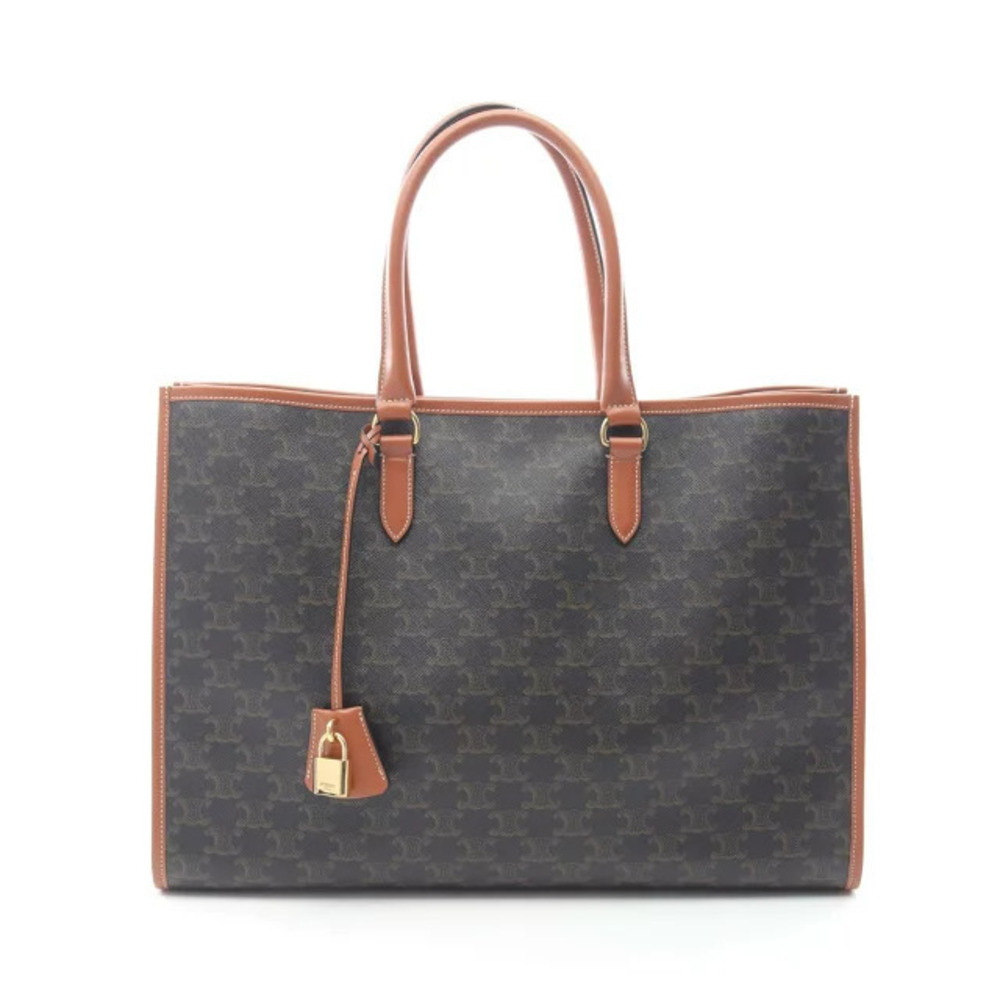 Celine Horizontal Cabas Triomphe Tote Bag Canvas Leather Black Brown